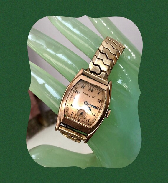 VTG 1940s BULOVA ALDERMAN Gold Plated Men display picture 1