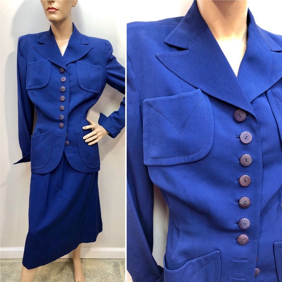 VTG 1940s Cerulean Blue GABARDINE Film Noir SUIT - image 1