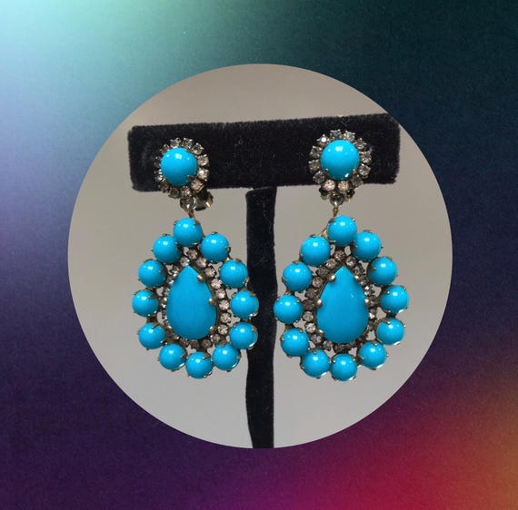 VTG 1960s Kenneth Jay Lane TURQUOISE Drop Earrings - image 1
