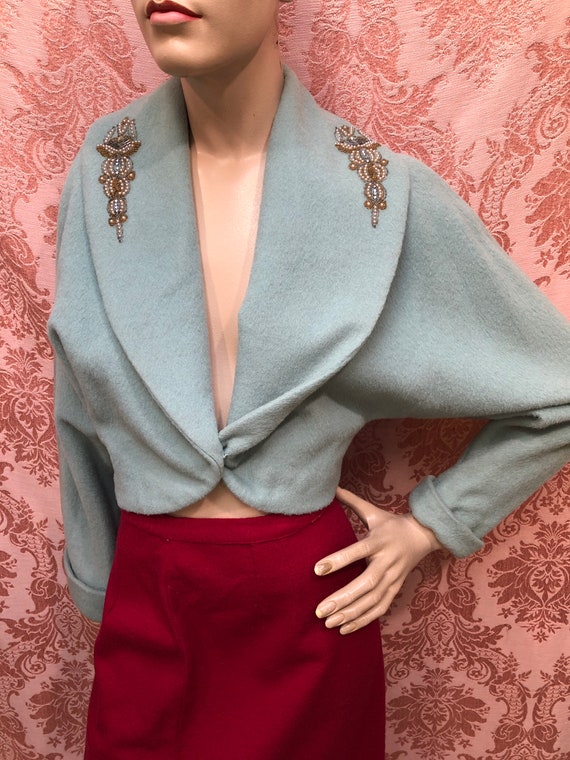 Vtg 1950s Forstmann wool Beaded MATADOR BOLERO Ja… - image 2