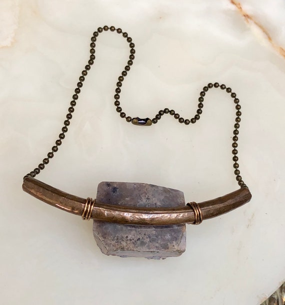 Vtg AMETHYST GEODE & Hammered Copper ARTISAN Chok… - image 6