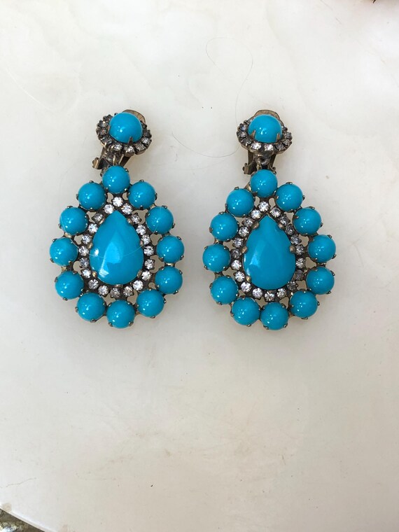 VTG 1960s Kenneth Jay Lane TURQUOISE Drop Earrings - image 2