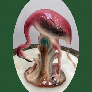 1950s PINK FLAMINGO in Palms Kitsch FIGURINE