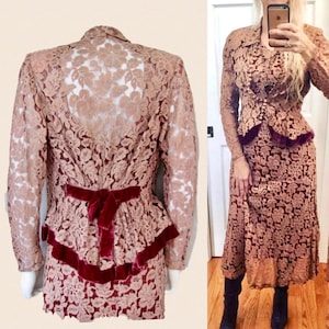 Vtg 1930s Lace Flapper CHEMISE & Velvet Trim PRINCESS JACKET