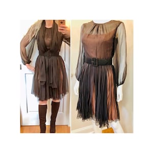 Vtg 1960s SARMI New York Silk Chiffon COCKTAIL Dress & Wrap