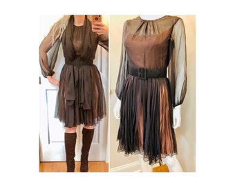 Vtg 1960s SARMI New York Silk Chiffon COCKTAIL Dress & Wrap