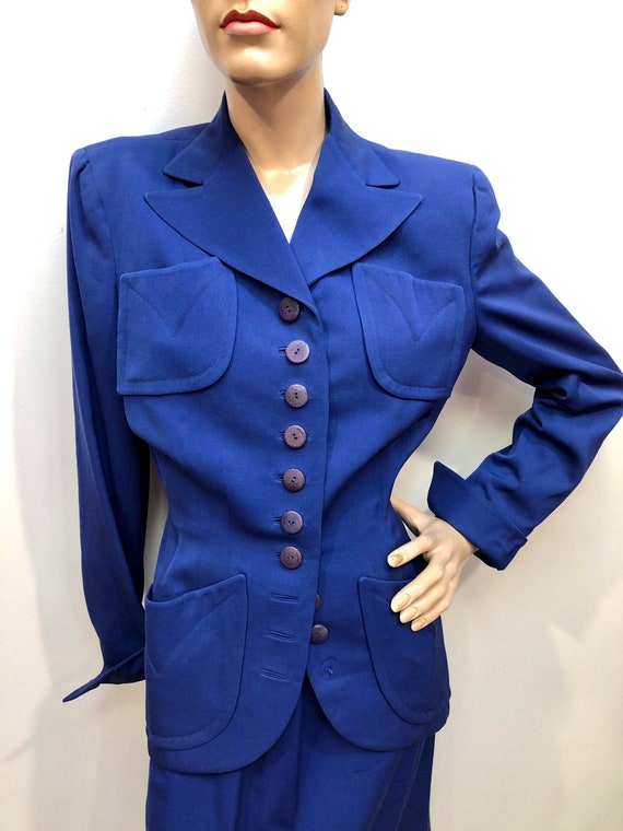 VTG 1940s Cerulean Blue GABARDINE Film Noir SUIT - image 3