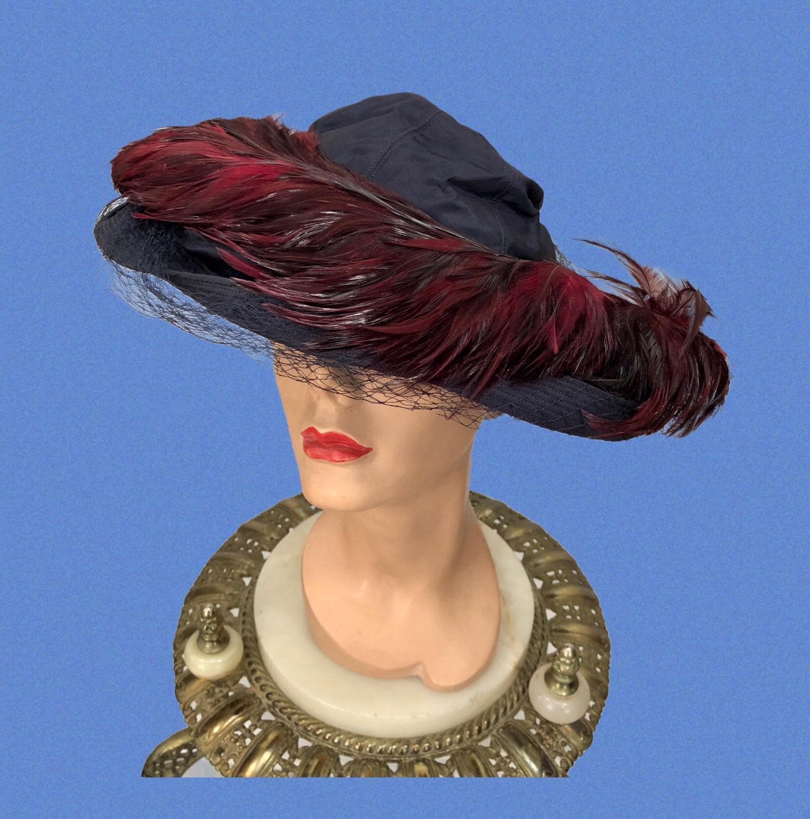 Vintage 40s Beige Wool Hat 1940s Retro Film Noir Femme  display picture 2