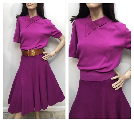 Vtg 1950s PLUM CIRCLE Skirt & Pin-Up Sweater - image 1