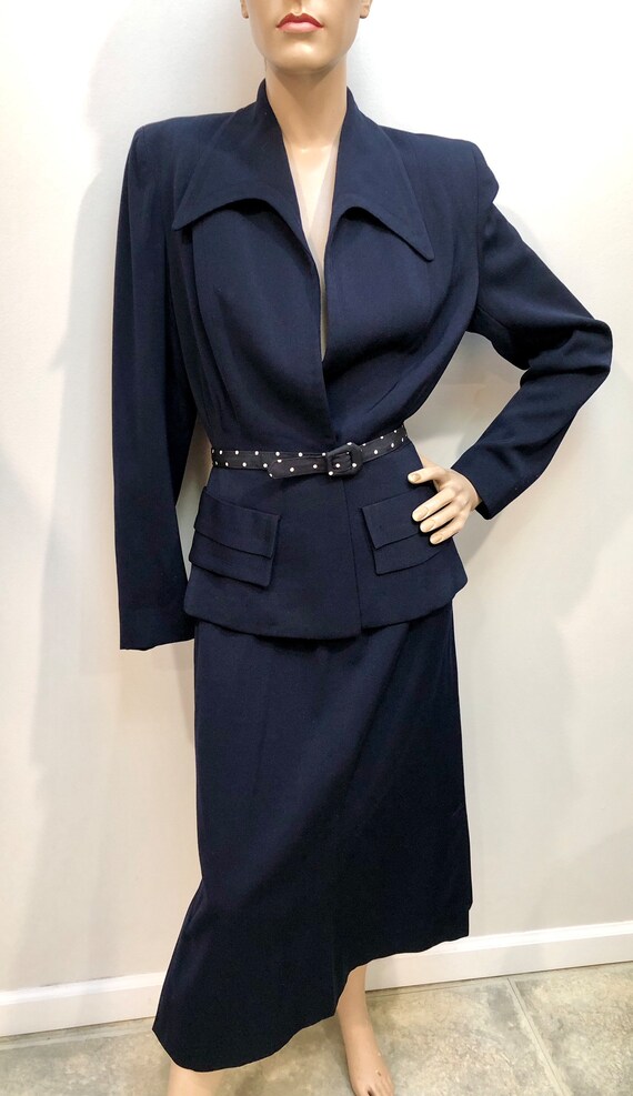 Vtg 1940s Navy GABARDINE WW2 Era Suit w/Peplum - image 2