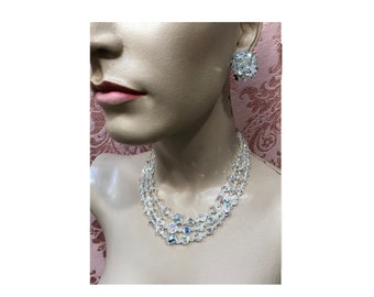 Vtg 1960s LAGUNA Aurora Borealis CRYSTAL Demi-Parure