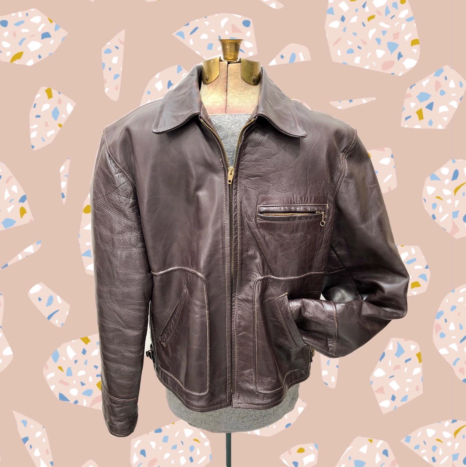ジャケット・アウター VINTAGE 50's HERCULES by SEARS OUTERWEAR 1950s Sears Hercules Lined Horsehide Brown Leather Jacket - Talon