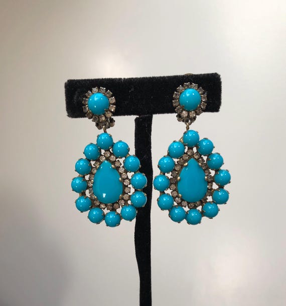 VTG 1960s Kenneth Jay Lane TURQUOISE Drop Earrings - image 5
