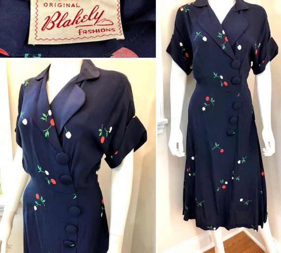 Vintage 1940’s RAYON Novelty Print “CHERRIES” Dres