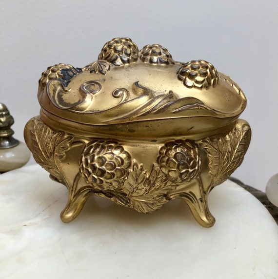 Victorian Gilded ART NOUVEAU Jewelry Casket w/Pin… - image 6