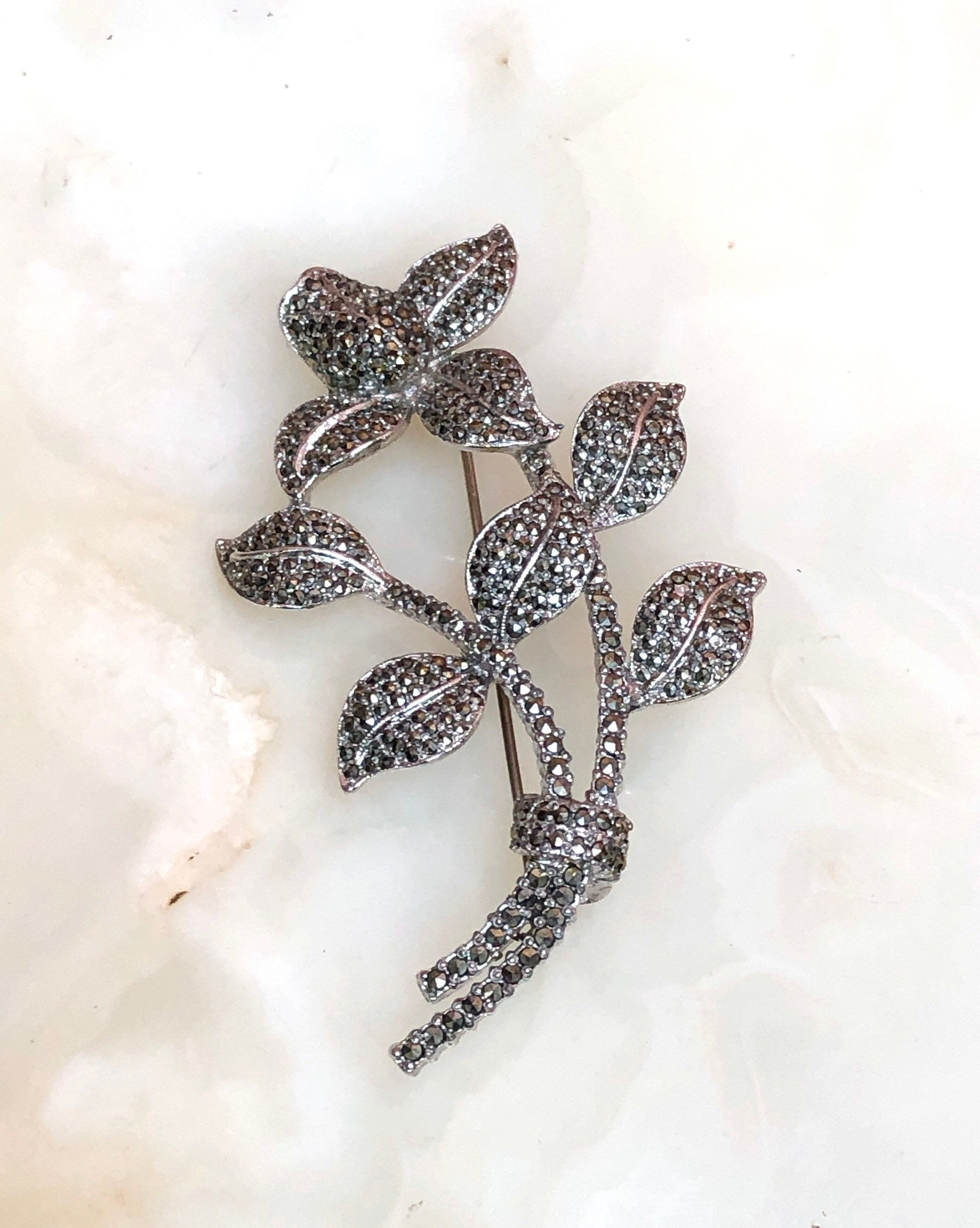 Vtg 1940s STERLING MARCASITE Lily Flower Brooch - Etsy