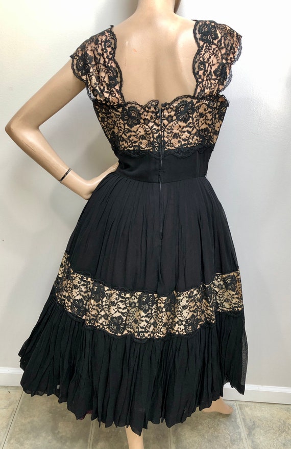 Vtg 1950s Black CHANTILLY LACE Silk Chiffon Party… - image 5