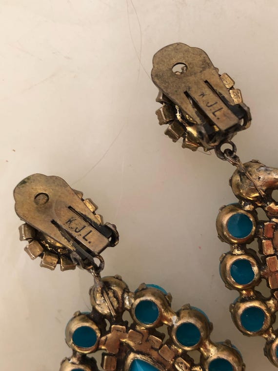 VTG 1960s Kenneth Jay Lane TURQUOISE Drop Earrings - image 4