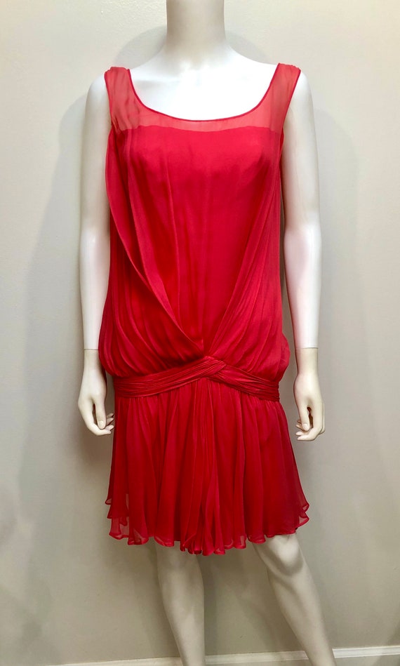 Vtg 1950s CEIL CHAPMAN Coral Chiffon Draped Cockt… - image 2