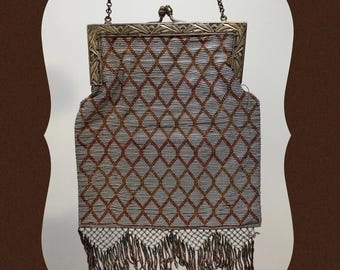 Antique 1920 Art Deco Iridized Beaded Deco FLAPPER BAG