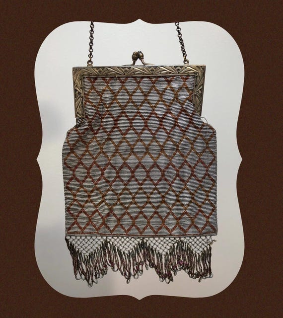 Antique 1920 Art Deco Iridized Beaded Deco FLAPPER BAG