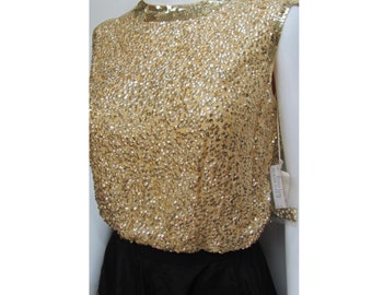 1950s Deadstock w/Tags FLORENCE LUSTIG Gold Sequin Cocktail Shell