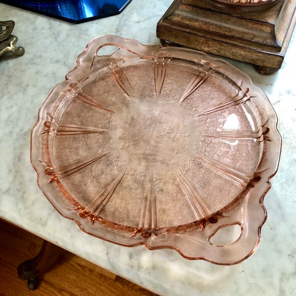 1930s PINK Cherry Blossom 10 1/2" Handled Sandwich Tray
