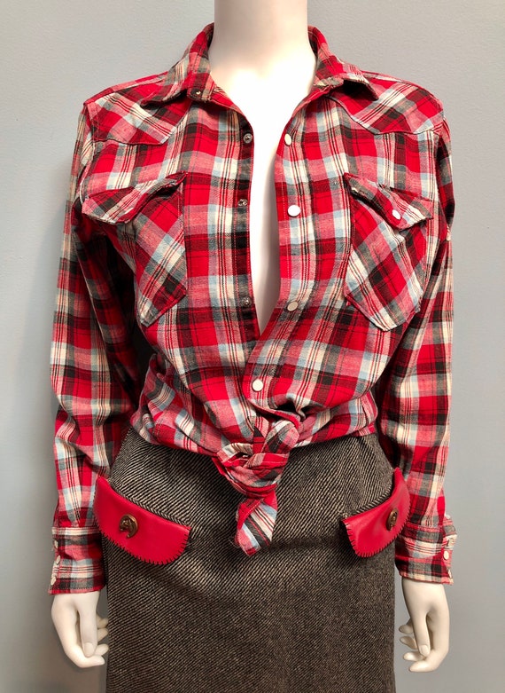 Vtg 1950s Wrangler BLUE BELL Red Plaid Western Sh… - image 4