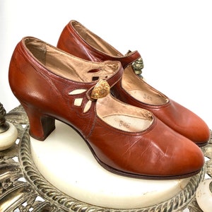 Vtg 1930&#39;s Deadstock FLAPPER MARY-JANE Kid Leather Shoes w/Deco Buckles