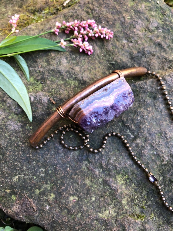 Vtg AMETHYST GEODE & Hammered Copper ARTISAN Chok… - image 4