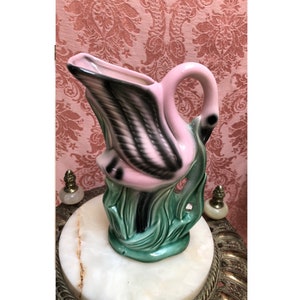 Vtg 1950s American Bisque PINK FLAMINGO in Palms tall Vase