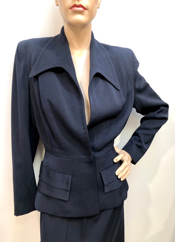 Vtg 1940s Navy GABARDINE WW2 Era Suit w/Peplum - image 4