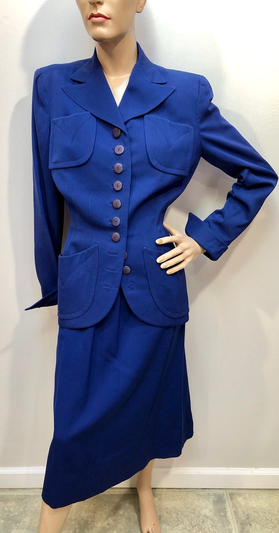 VTG 1940s Cerulean Blue GABARDINE Film Noir SUIT - image 2