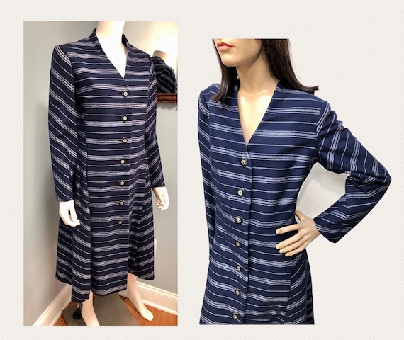 Vtg 1950s Pauline Trigère WOOL CHALLIS Chalk-Stri… - image 1