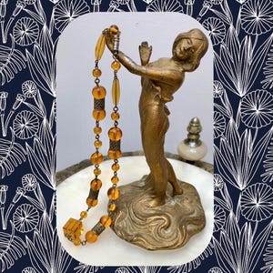 1930s Art Deco Golden CZECH GLASS Bead & Filigree Necklace