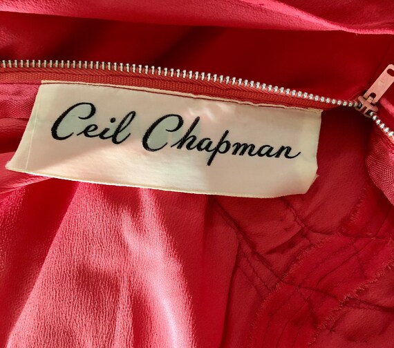 Vtg 1950s CEIL CHAPMAN Coral Chiffon Draped Cockt… - image 4