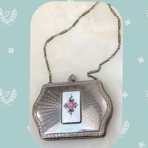 Antique 1930s ART DECO Guilloche Enamel Vanity Compact