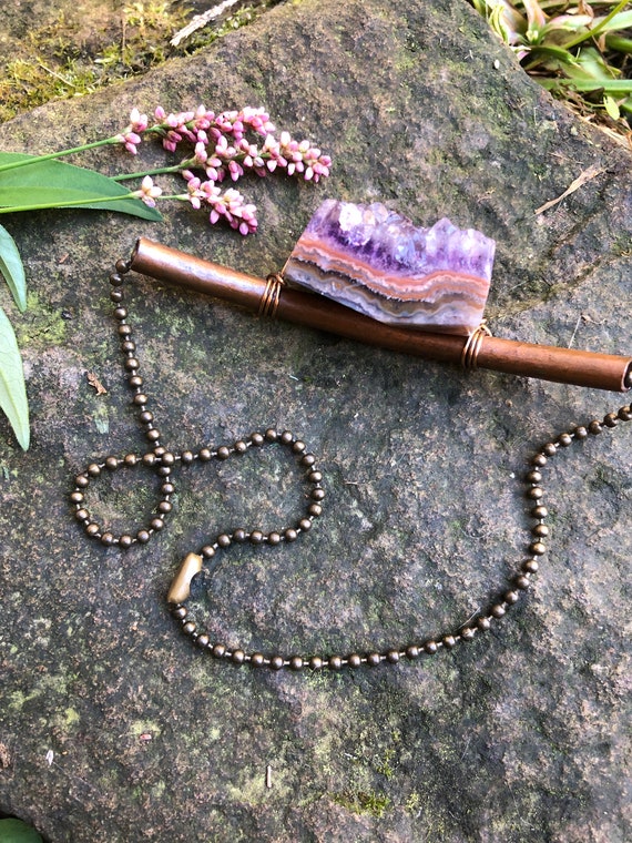Vtg AMETHYST GEODE & Hammered Copper ARTISAN Chok… - image 2