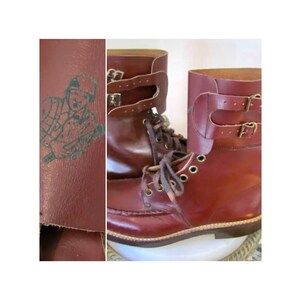 Vtg 1950’s DEADSTOCK Boy’s Oxblood High Boots w/ARMY MAN Graphic