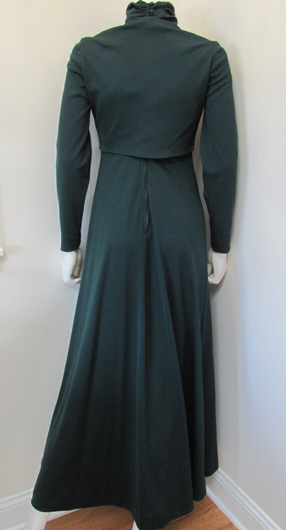 Vtg 70s Hunter Green Crepe HALTER MAXI Dress & Cr… - image 9