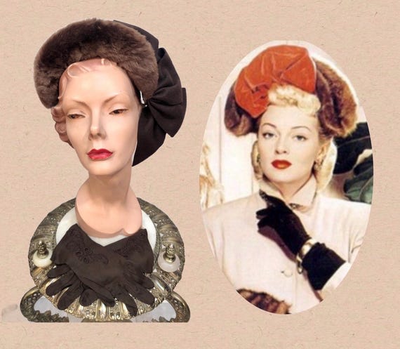 1940s New York Creation Faux Fur Hat w/Ruched Bow Detail