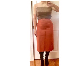 VTG 1950s Deadstock Pumpkin Wool Felt LONG PENCIL Wiggle Skirt