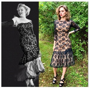 Vtg 1950s Deadstock PEGGY HUNT Illusion Lace Cocktail Dress XXS