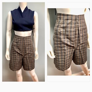 Deadstock Vtg 1950s Plaid HIGH WAIST Size-M Shorts & Dickie