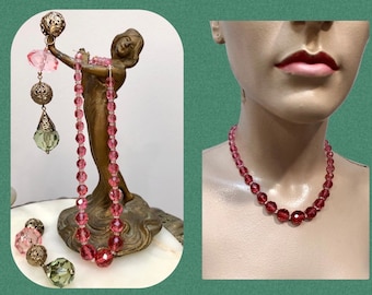 VTG 1930s DECO ROSE Blush Color Czech Bohemian Beads