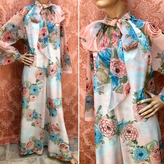 Vtg 1970’s CHRISTIAN DIOR Chiffon Pussy-Bow Lounge