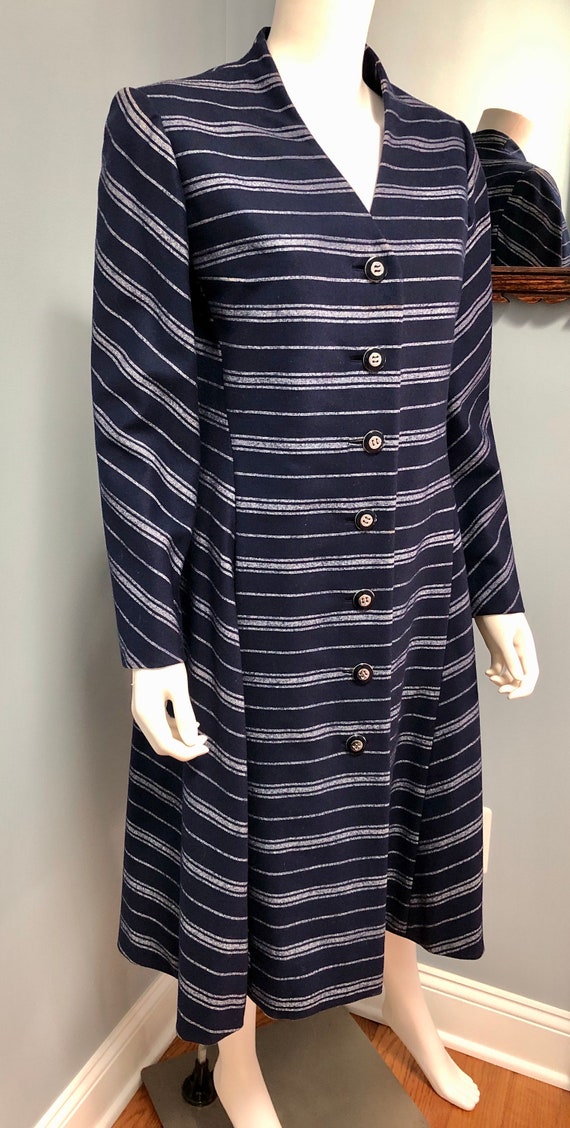 Vtg 1950s Pauline Trigère WOOL CHALLIS Chalk-Stri… - image 7