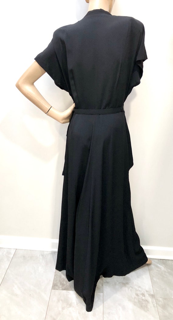 VTG 1940s Black Rayon Crepe GOWN w/Rhnstn STUDDED… - image 6