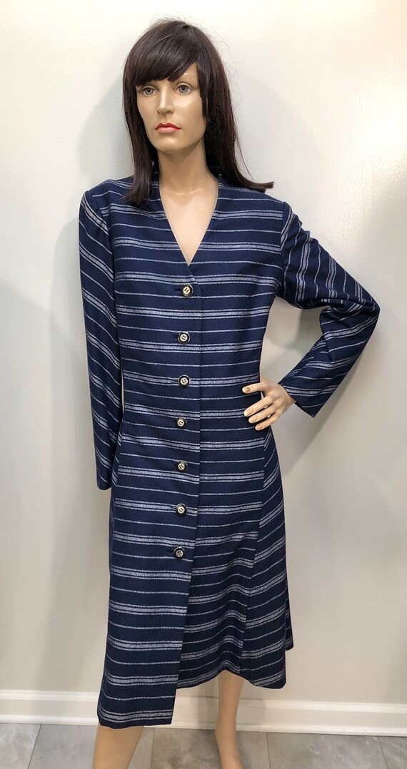 Vtg 1950s Pauline Trigère WOOL CHALLIS Chalk-Stri… - image 2