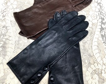 2-Pair Vtg 1950s LAMBSKIN LEATHER Driving Gloves Blue-Brown